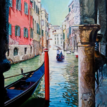 Painting titled "Giro in Gondola" by Michelangelo Rossi, Original Artwork, Oil