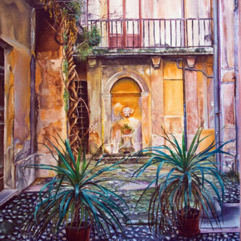 Peinture intitulée "The Courtyard" par Michelangelo Rossi, Œuvre d'art originale, Huile