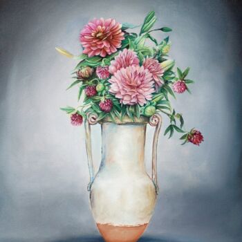 Pintura intitulada "Vaso con Fiori Rosa" por Michelangelo Rossi, Obras de arte originais, Óleo