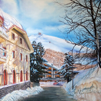 Painting titled "Tra i Monti Innevati" by Michelangelo Rossi, Original Artwork, Oil