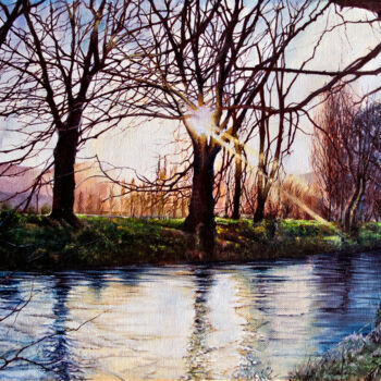 Painting titled "Tramonto sul Fiume" by Michelangelo Rossi, Original Artwork, Oil