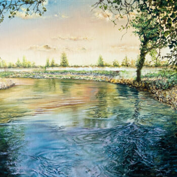 Painting titled "Riflessi sul Fiume" by Michelangelo Rossi, Original Artwork, Oil