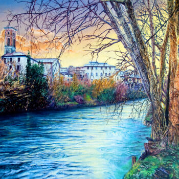 Painting titled "Oltre il Fiume" by Michelangelo Rossi, Original Artwork, Oil