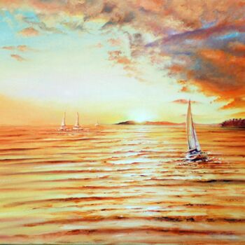 Painting titled "Tramonto Arancione" by Michelangelo Rossi, Original Artwork, Oil Mounted on Wood Stretcher frame