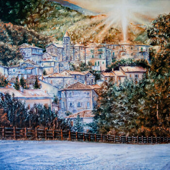 Painting titled "Raggi di Sole" by Michelangelo Rossi, Original Artwork, Oil Mounted on Wood Stretcher frame