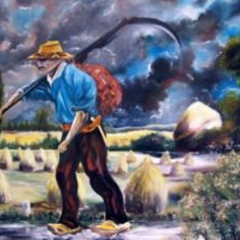 Peinture intitulée "Le paysan sous la p…" par Michel Ballanger, Œuvre d'art originale