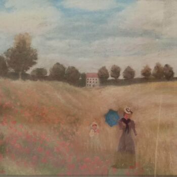 Painting titled "Les coquelicots apr…" by Michel Béquet, Original Artwork, Pastel