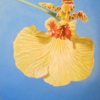 Peinture intitulée "Oncidium jaune" par Michel Béquet, Œuvre d'art originale, Pastel Monté sur Verre