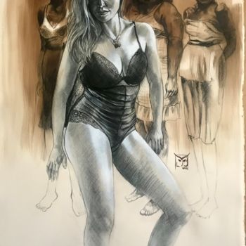Drawing titled "4" by Michel Bona, Original Artwork, Ink Mounted on Wood Panel