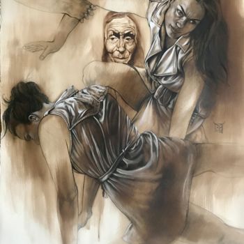 Drawing titled "9" by Michel Bona, Original Artwork, Ink Mounted on Wood Panel