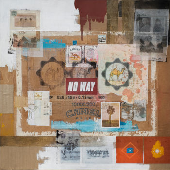 Collages titled "NO WAY" by Michel Collet, Original Artwork, Collages Mounted on Wood Stretcher frame