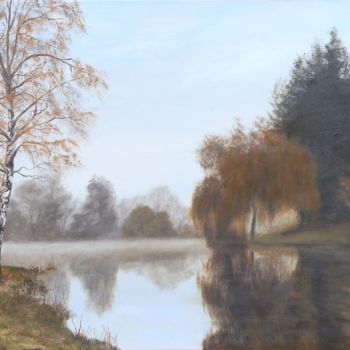 Peinture intitulée "Brume sur l'étang T…" par Michel De Ruyck, Œuvre d'art originale, Huile