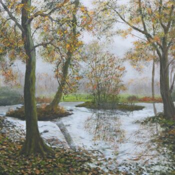 Peinture intitulée "Brouillard sur le m…" par Michel De Ruyck, Œuvre d'art originale, Huile Monté sur Carton