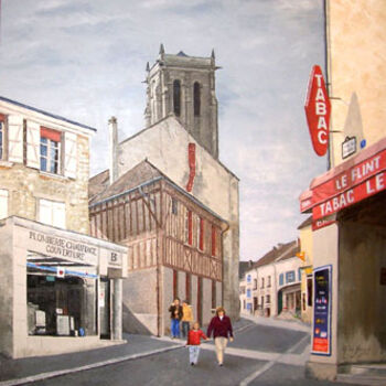 Schilderij getiteld "Maule - centre ville" door Michel De Ruyck, Origineel Kunstwerk, Olie