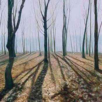 Pintura intitulada "sous bois en hiver" por Michel De Ruyck, Obras de arte originais, Óleo