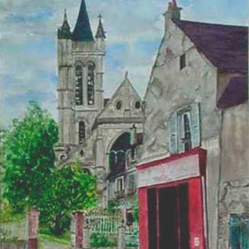 Картина под названием "eglise du vieux Gou…" - Michel De Ruyck, Подлинное произведение искусства, Акварель