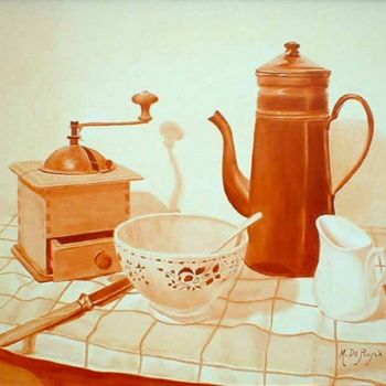 Peinture intitulée "petit déjeuner" par Michel De Ruyck, Œuvre d'art originale, Huile