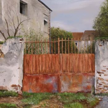Картина под названием "Vieux portail à Mon…" - Michel De Ruyck, Подлинное произведение искусства, Масло
