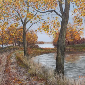 Pintura intitulada "Couleurs d'automne…" por Michel De Ruyck, Obras de arte originais, Óleo