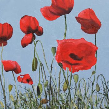Painting titled "Coquelicots" by Michel De Ruyck, Original Artwork, Oil