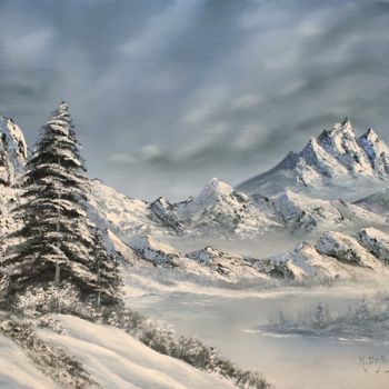 Peinture intitulée "Montagne enneigée" par Michel De Ruyck, Œuvre d'art originale, Huile
