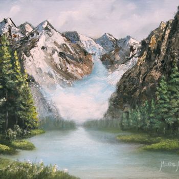 Pintura intitulada "Montagne et glacier" por Michel De Ruyck, Obras de arte originais, Óleo