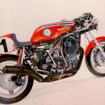 Painting titled "Moto Honda RCB1000…" by Michel Dolias, Original Artwork, Oil