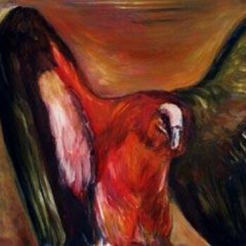 Peinture intitulée "Vautour rouge" par Michèle Bachelet, Œuvre d'art originale, Huile Monté sur Carton