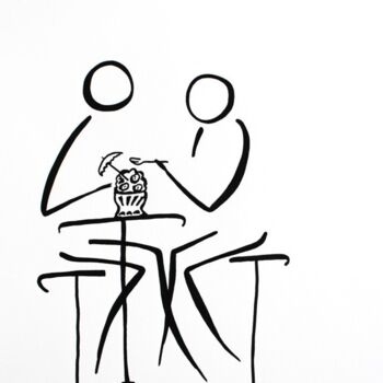 Dibujo titulada "Délice en terrasse" por Michèle Baylet-Brunet, Obra de arte original, Tinta