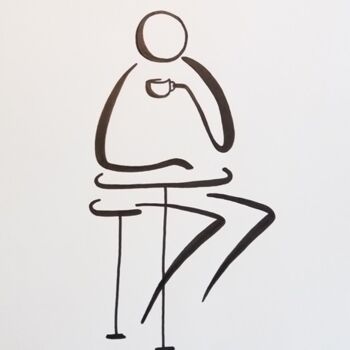 Drawing titled "Pause café" by Michèle Baylet-Brunet, Original Artwork, Ink