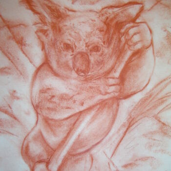Dessin intitulée "Koala sur sa branche" par Michèle Baylet-Brunet, Œuvre d'art originale, Pigments