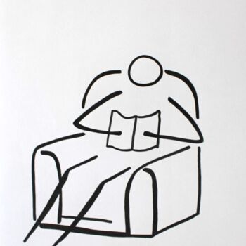 Dessin intitulée "Temps de lecture" par Michèle Baylet-Brunet, Œuvre d'art originale, Encre