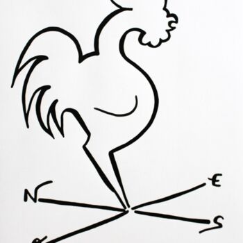 Drawing titled "Coq au vent" by Michèle Baylet-Brunet, Original Artwork, Ink