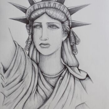 Dessin intitulée "Statue de la Liberté" par Michèle Baylet-Brunet, Œuvre d'art originale, Encre