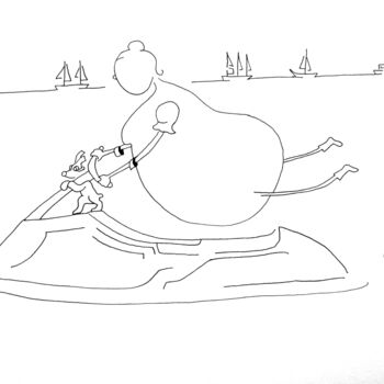 Desenho intitulada "Brindille en Jetski" por Michèle Baylet-Brunet, Obras de arte originais, Tinta