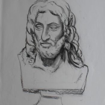 「Statue buste homme…」というタイトルの描画 Michèle Baylet-Brunetによって, オリジナルのアートワーク, 木炭