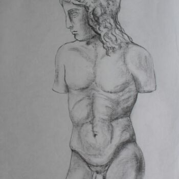 Disegno intitolato "Statue d'un jeune h…" da Michèle Baylet-Brunet, Opera d'arte originale, Carbone