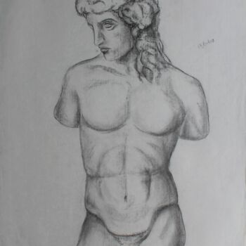 Zeichnungen mit dem Titel "Statue d'un jeune h…" von Michèle Baylet-Brunet, Original-Kunstwerk, Kohle