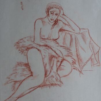 Dessin intitulée "Jeune femme à la fo…" par Michèle Baylet-Brunet, Œuvre d'art originale, Pigments