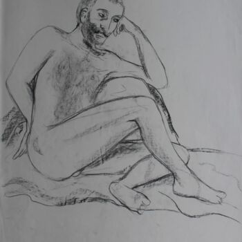 Dessin intitulée "Jeune homme barbu" par Michèle Baylet-Brunet, Œuvre d'art originale, Fusain