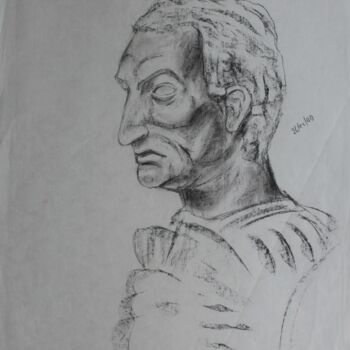 Σχέδιο με τίτλο "Buste de César" από Michèle Baylet-Brunet, Αυθεντικά έργα τέχνης, Κάρβουνο