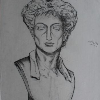 「Buste d'un homme de…」というタイトルの描画 Michèle Baylet-Brunetによって, オリジナルのアートワーク, 木炭