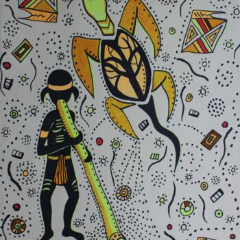 Tekening getiteld "Aborigène australie…" door Michèle Baylet-Brunet, Origineel Kunstwerk, Inkt