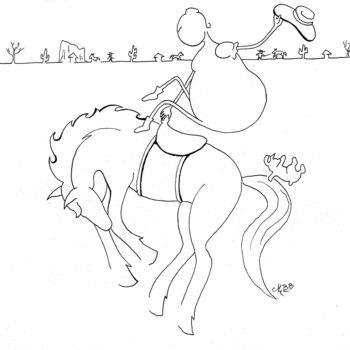 Rysunek zatytułowany „Rodéo au Texas” autorstwa Michèle Baylet-Brunet, Oryginalna praca, Atrament