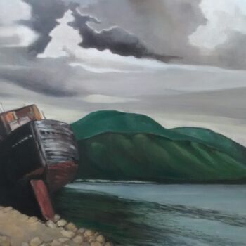 Painting titled "Wreck in a Scottish…" by Michèle Buchet, Original Artwork, Oil