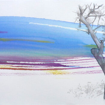 Peinture intitulée "Ciel perdu au chêne…" par Michèle Caranove, Œuvre d'art originale, Encre