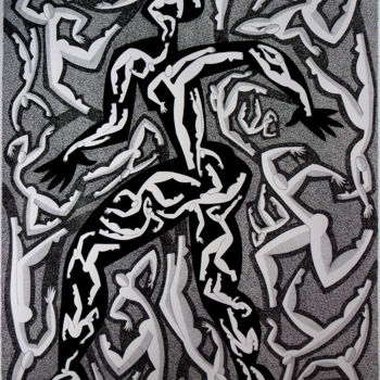 Desenho intitulada "Un homme en marche" por Michèle Caranove, Obras de arte originais