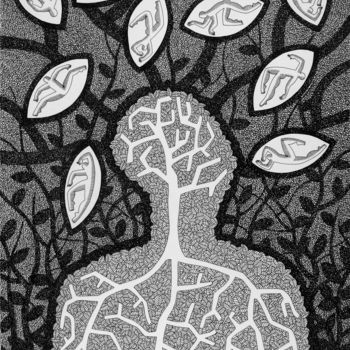 Dessin intitulée "Les pensées fertile…" par Michèle Caranove, Œuvre d'art originale, Encre