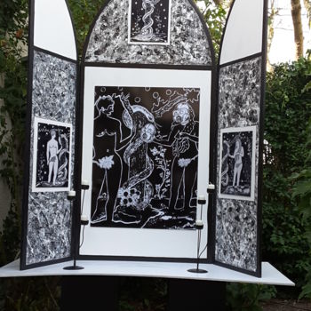 Instalación titulada "Retable Noir Paradis" por Michèle Cavanna, Obra de arte original
