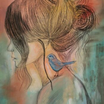 Pittura intitolato "L'Oiseau bleu" da Michèle Cerbello (Pastelliste), Opera d'arte originale, Pastello Montato su Telaio per…